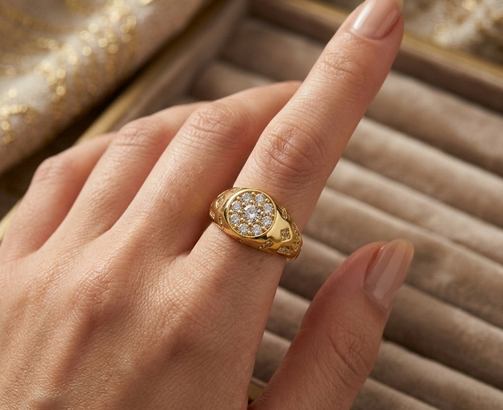 Anti Tarnish Ring Rich Look Diamond 18K Gold Plated