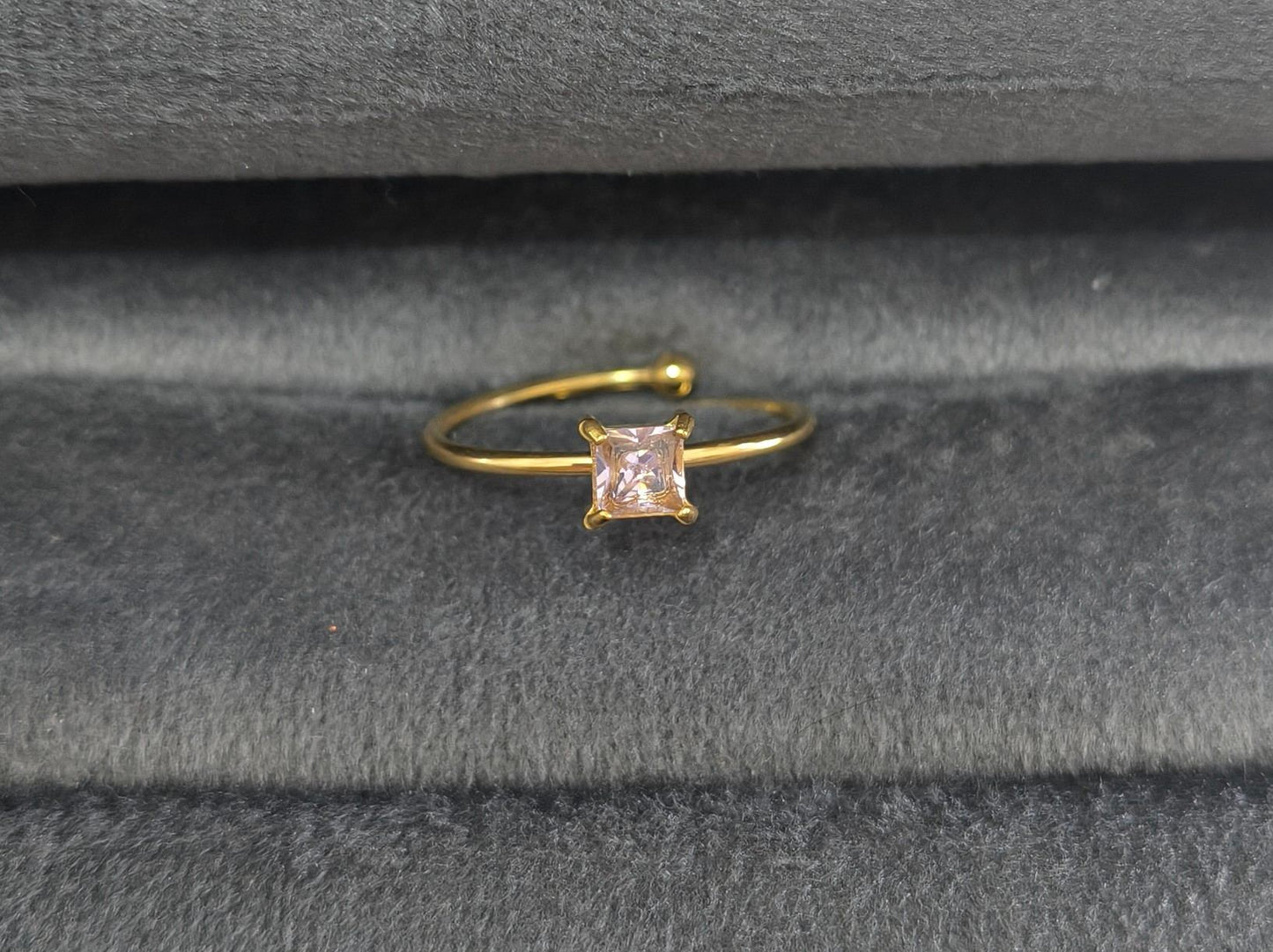 Anti Tarnish Ring Square Cut Pink Gem 18K Gold Plated