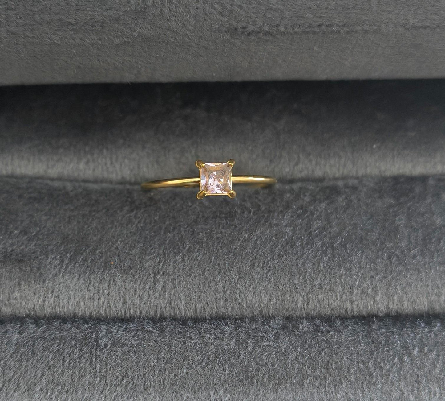 Anti Tarnish Ring Square Cut Pink Gem 18K Gold Plated