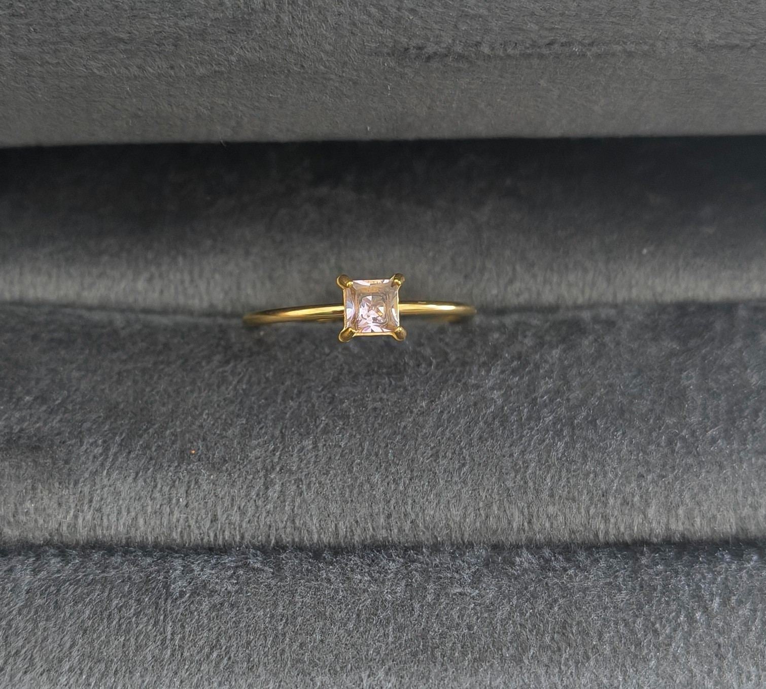 Anti Tarnish Ring Square Cut Pink Gem 18K Gold Plated