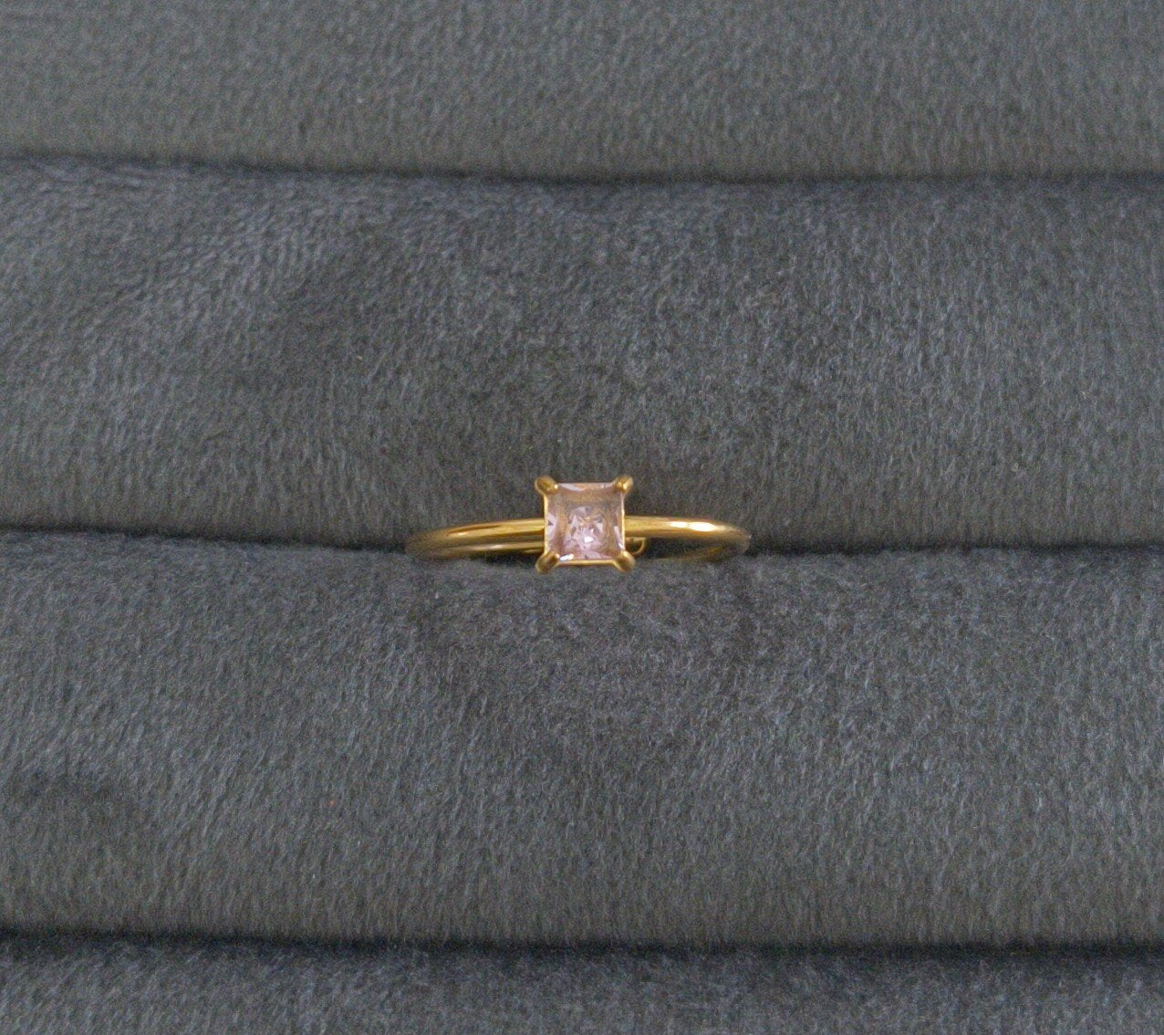 Anti Tarnish Ring Square Cut Pink Gem 18K Gold Plated