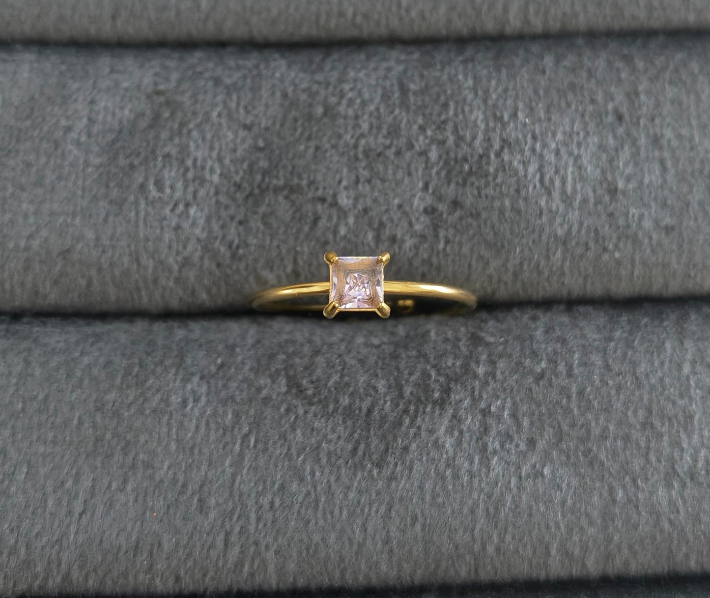 Anti Tarnish Ring Square Cut Pink Gem 18K Gold Plated