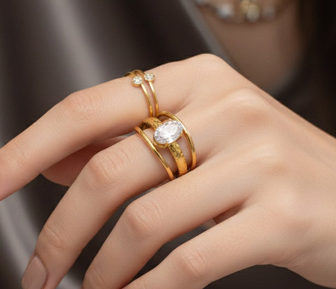Anti Tarnish Ring The Elegance Solitaire Ring 18K Gold Plated