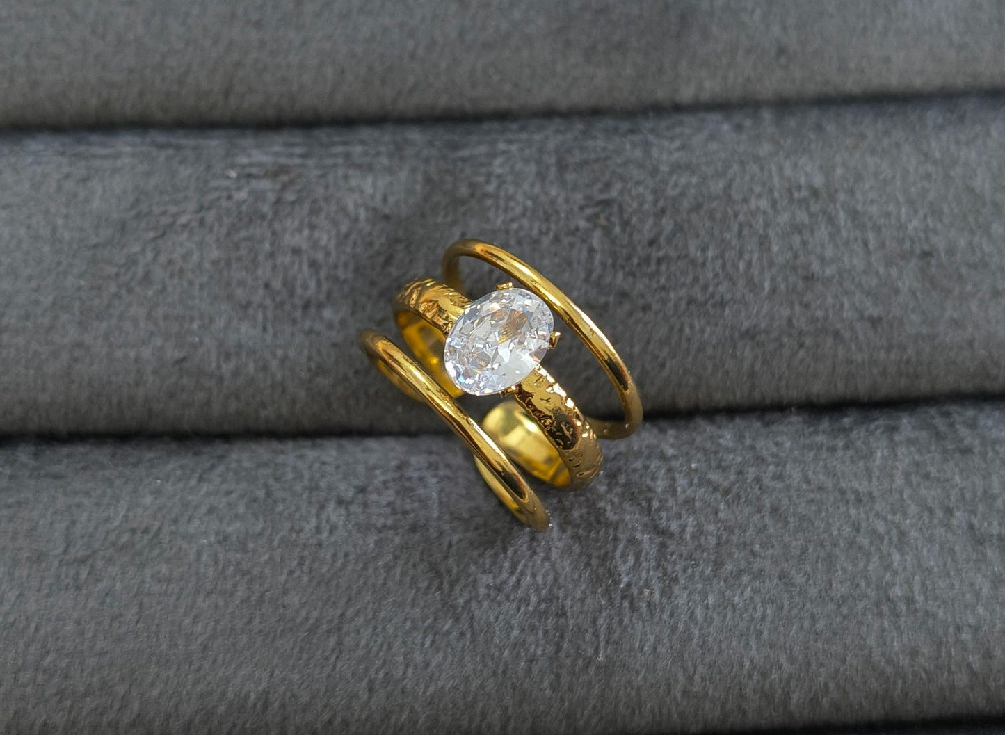Anti Tarnish Ring The Elegance Solitaire Ring 18K Gold Plated