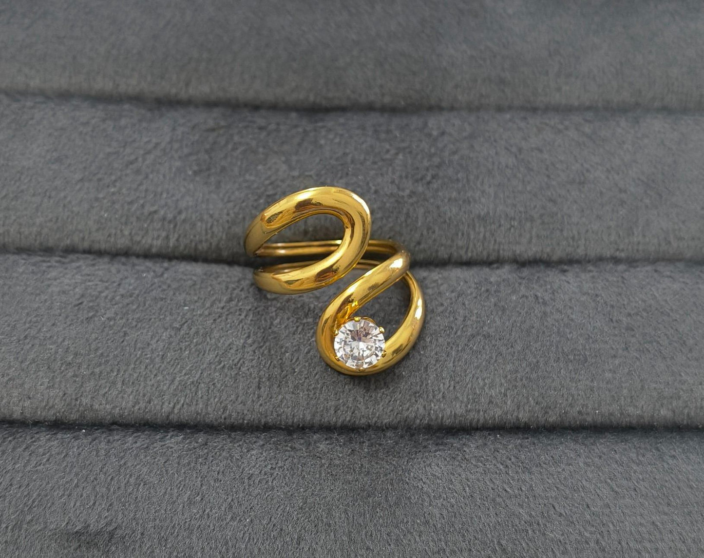 Anti Tarnish Ring Tidal Flow Solitaire Ring 18K Gold Plated