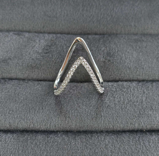 Anti Tarnish Ring V Shape Silver Ring 18K Gold Plated