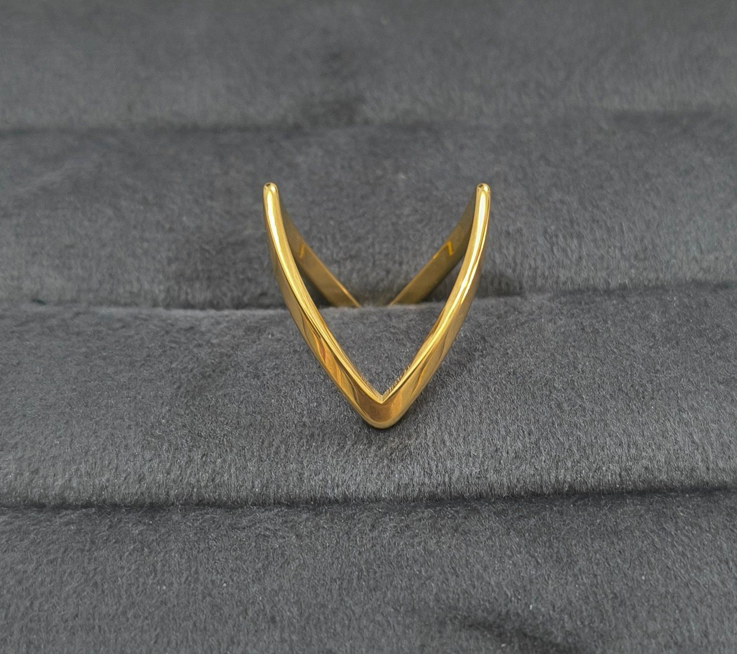 Anti Tarnish Ring V shape Ring 18K Gold Plated