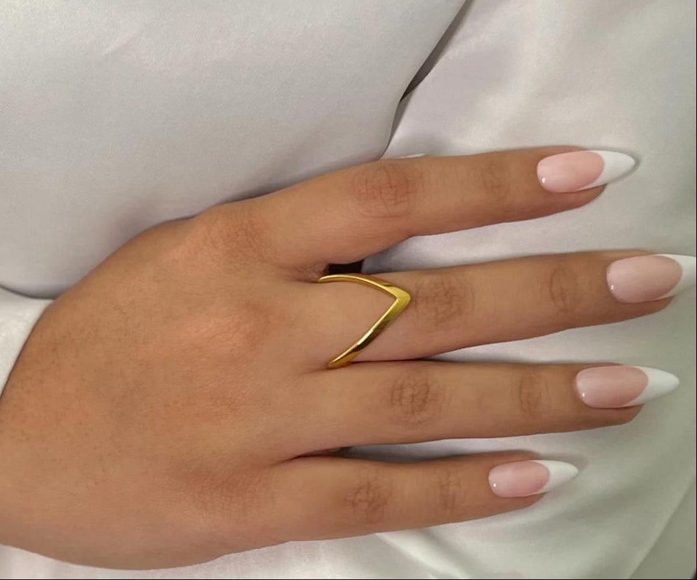 Anti Tarnish Ring V shape Ring 18K Gold Plated