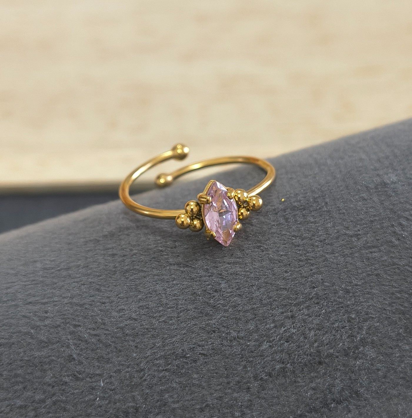 Anti Tarnish Ring Vintage Pink Gem 18K Gold Plated