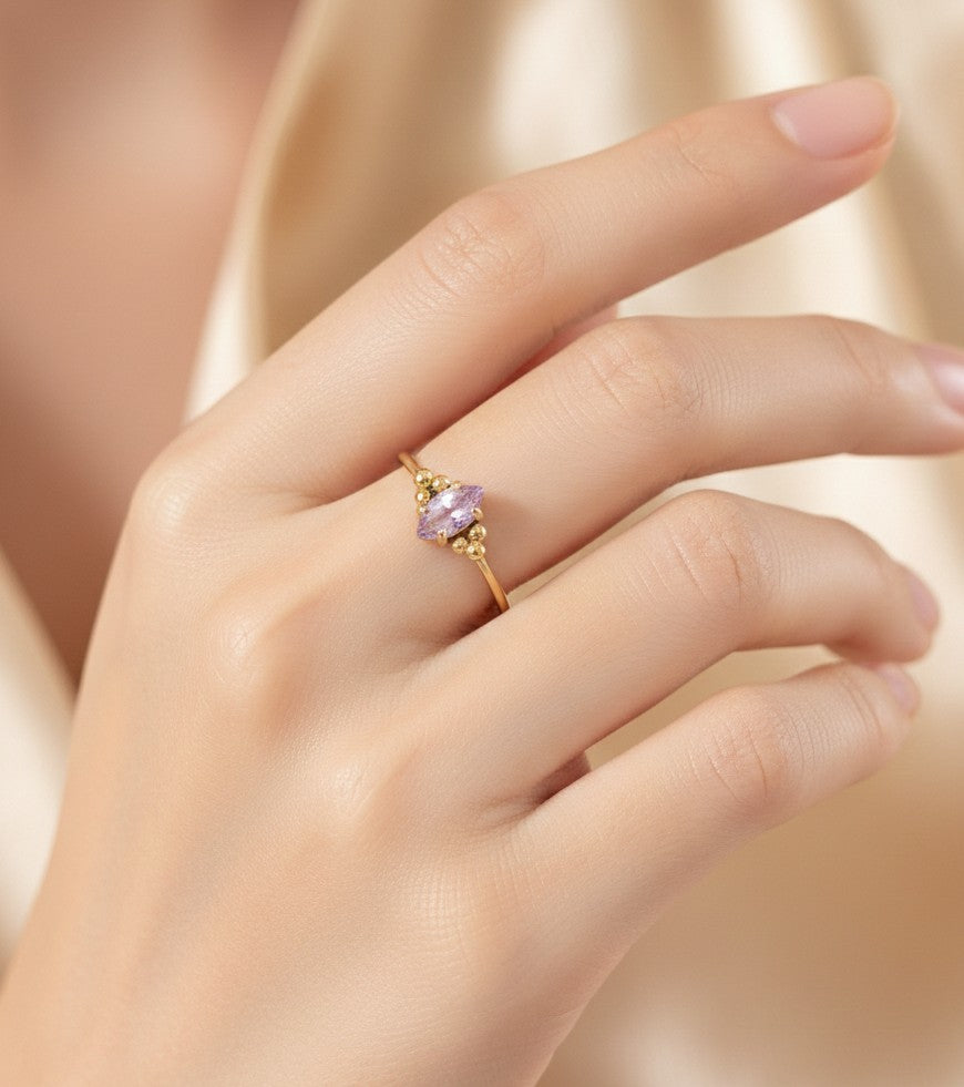 Anti Tarnish Ring Vintage Pink Gem 18K Gold Plated