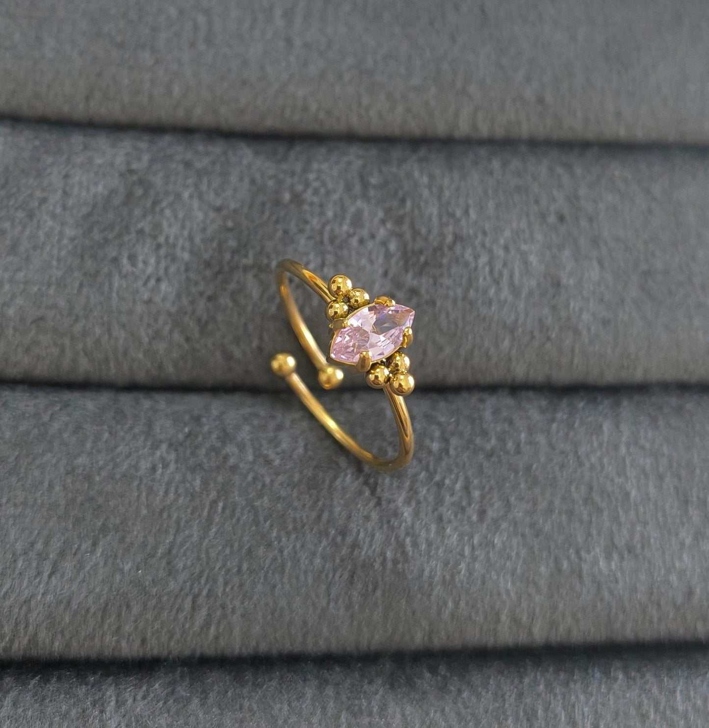 Anti Tarnish Ring Vintage Pink Gem 18K Gold Plated