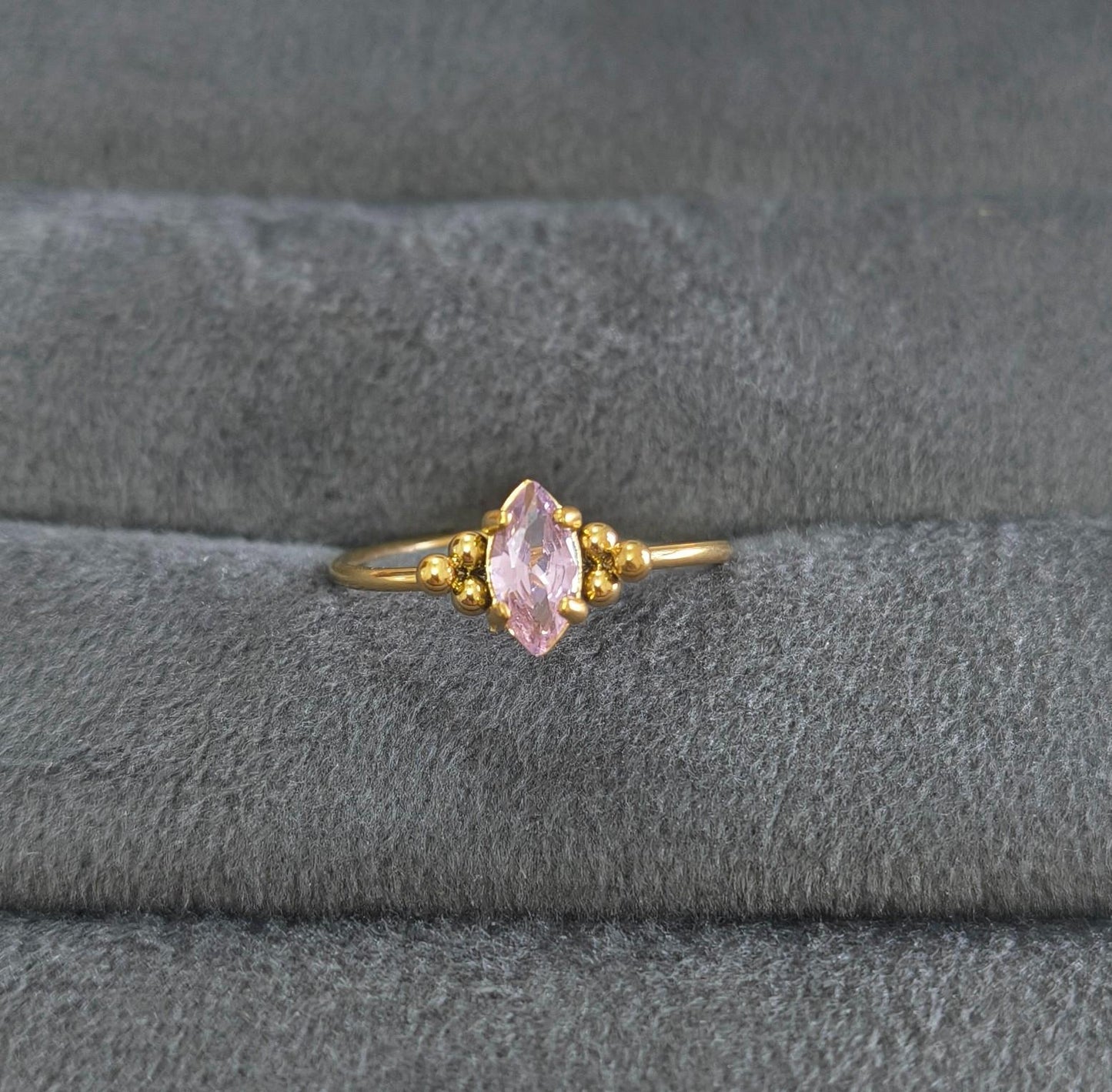 Anti Tarnish Ring Vintage Pink Gem 18K Gold Plated