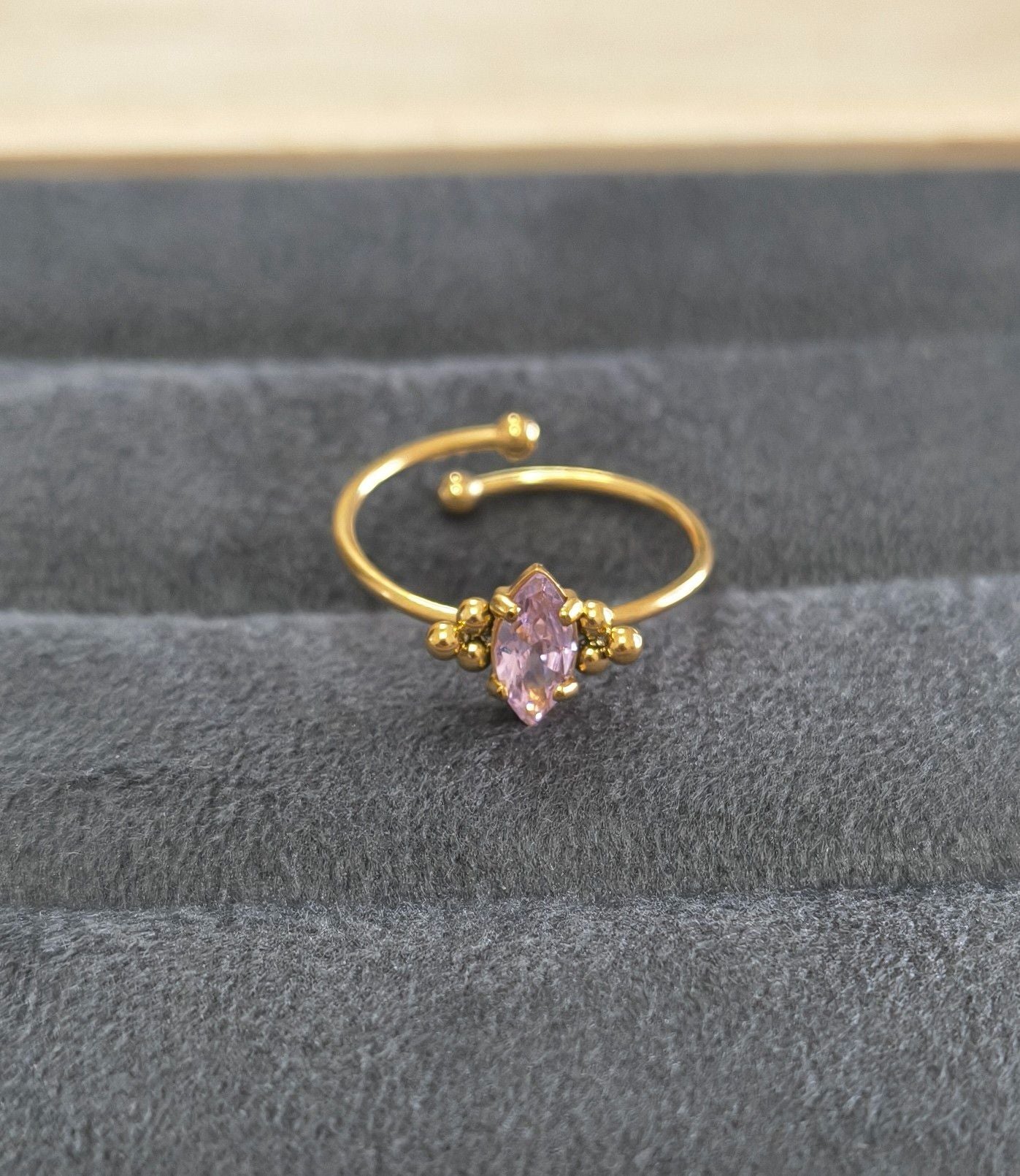 Anti Tarnish Ring Vintage Pink Gem 18K Gold Plated