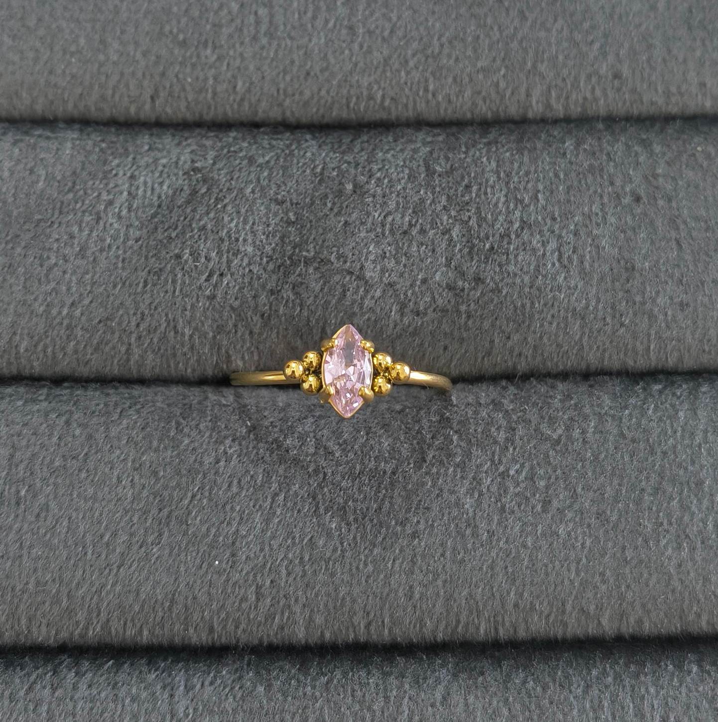 Anti Tarnish Ring Vintage Pink Gem 18K Gold Plated