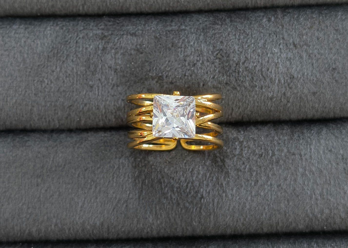 Anti Tarnish Ring Wrap Square Solitaire Ring 18K Gold Plated