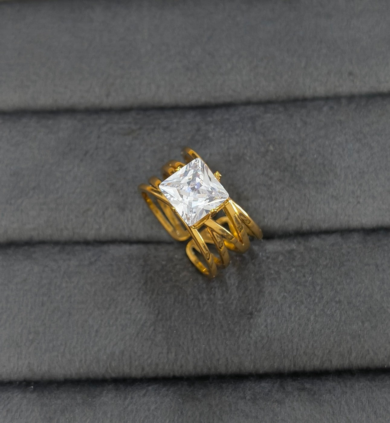 Anti Tarnish Ring Wrap Square Solitaire Ring 18K Gold Plated