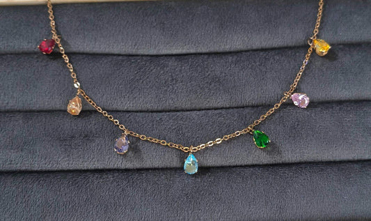 Anti Tarnish Rosegold Multicolor Diamond Drop Necklace
