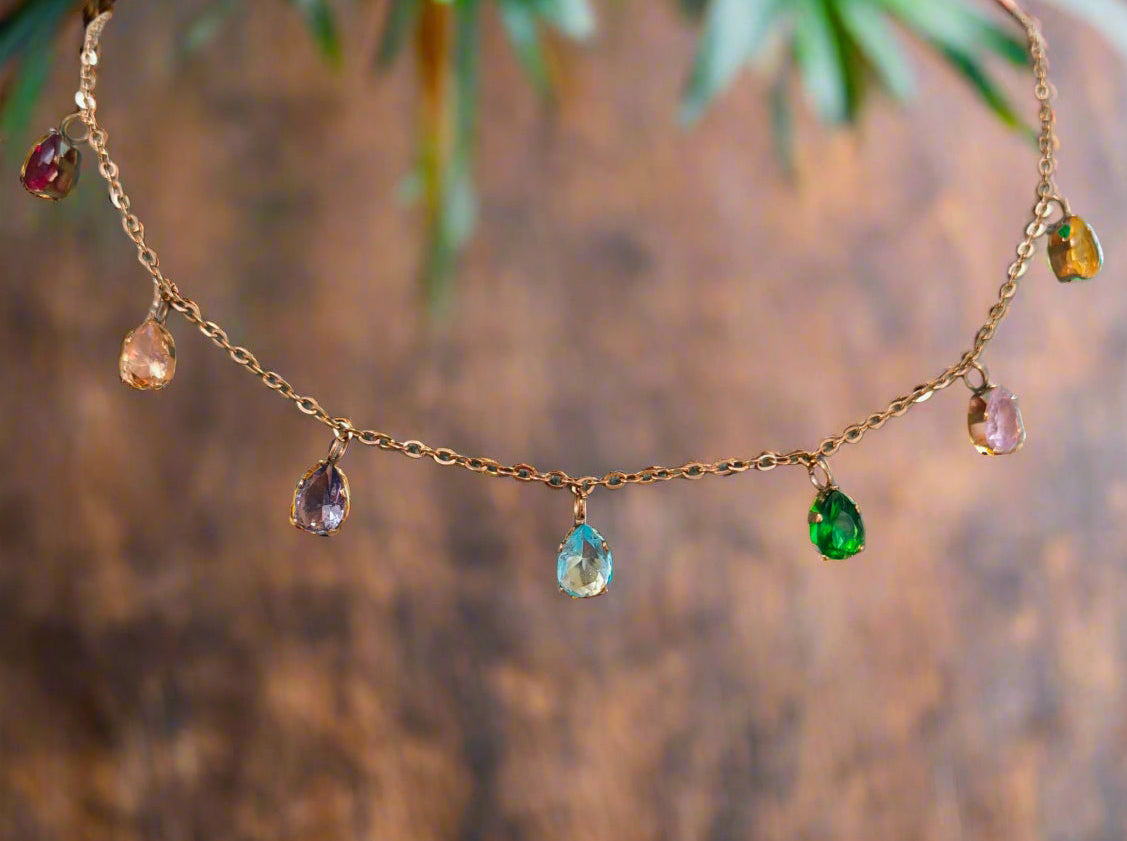 Anti Tarnish Rosegold Multicolor Diamond Drop Necklace