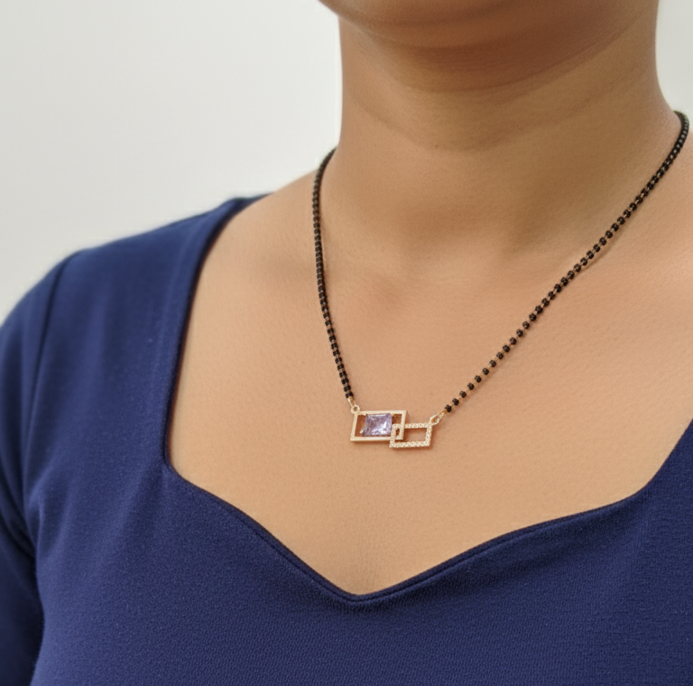 Anti Tarnish Rosegold Square Pendant Mangalsutra 18K Gold Plated