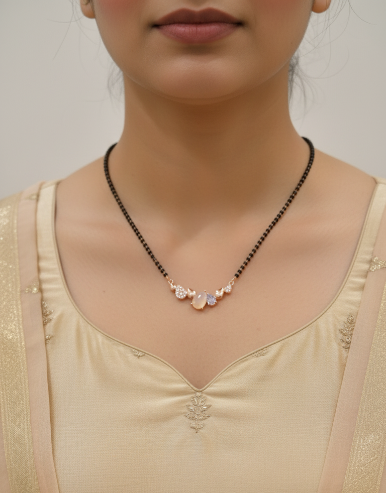 Anti Tarnish Rosegold Stone Pendant Mangalsutra 18K Gold Plated