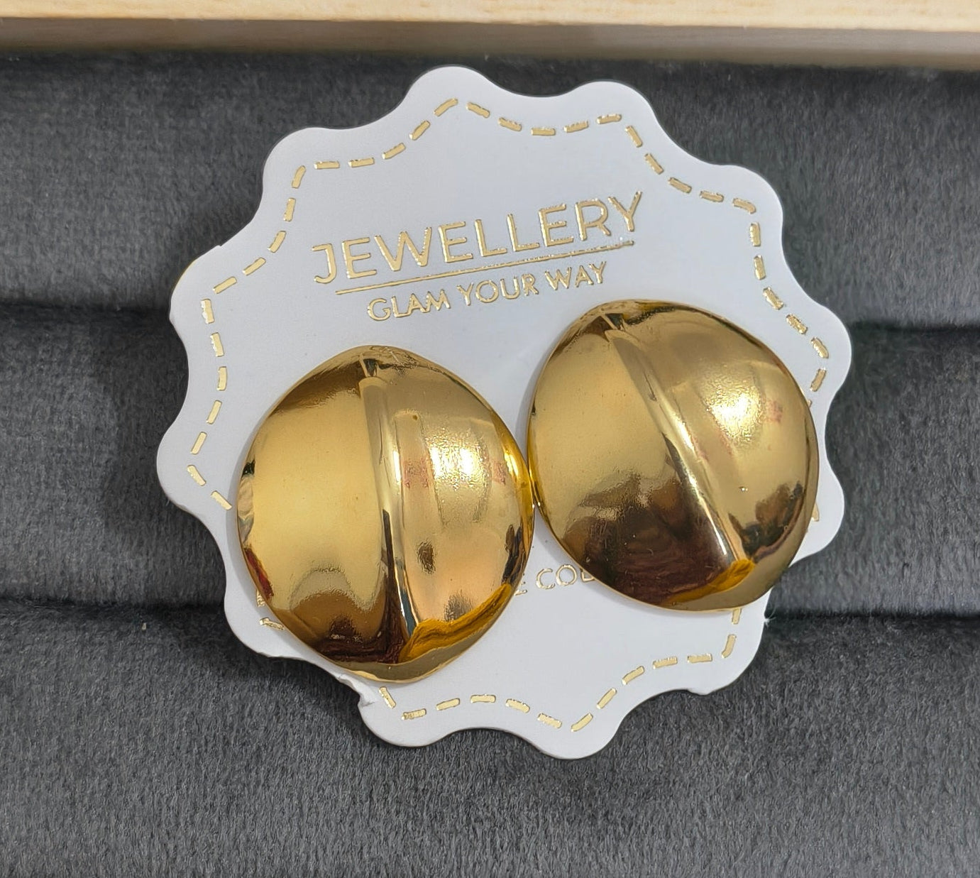 Anti Tarnish Round Big Stud Earrings 18K Gold Plated