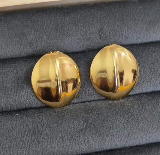Anti Tarnish Round Big Stud Earrings 18K Gold Plated