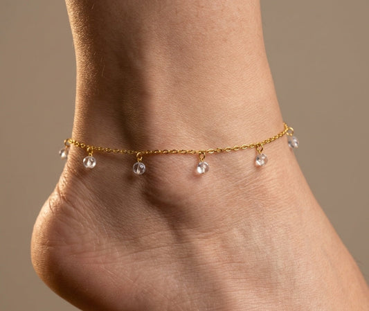 Anti Tarnish Round Diamond Studded Anklet 18K Gold Plated
