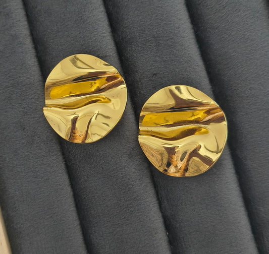 Anti Tarnish Round Geometric Stud Earrings 18K Gold Plated