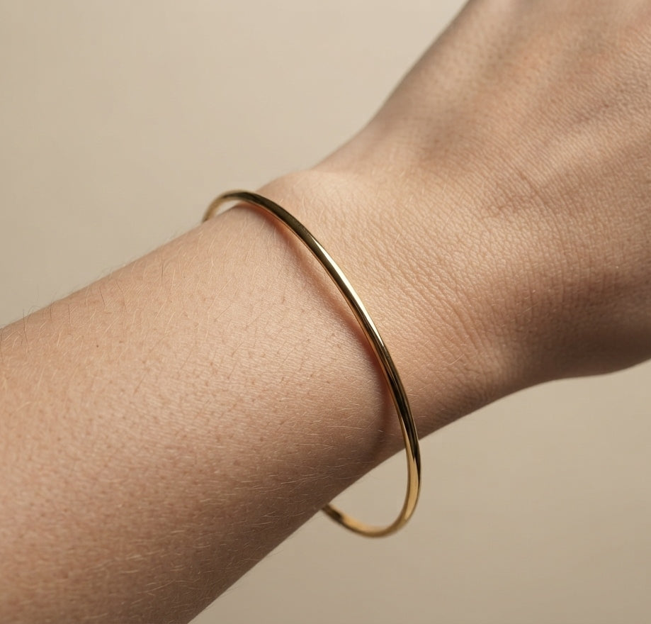 Anti Tarnish Round Plain Bangle Bracelet 18K Gold Plated