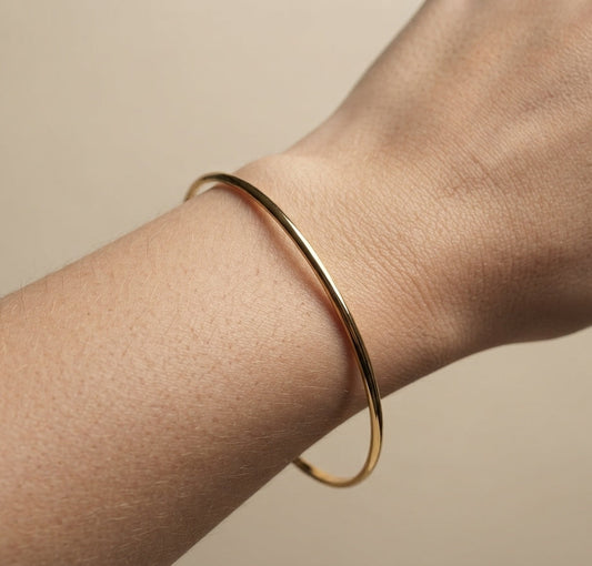Anti Tarnish Round Plain Bangle Bracelet 18K Gold Plated