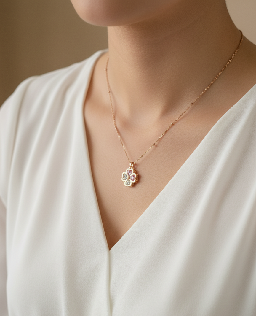 Anti Tarnish Seven Stone Changeable Flower Pendant Necklace