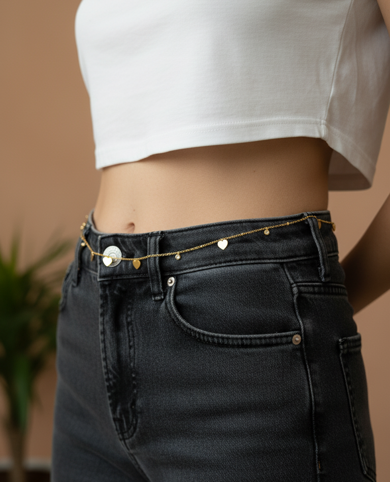 Anti Tarnish Shining Heart Charms Waist Chain 18K Gold Plated