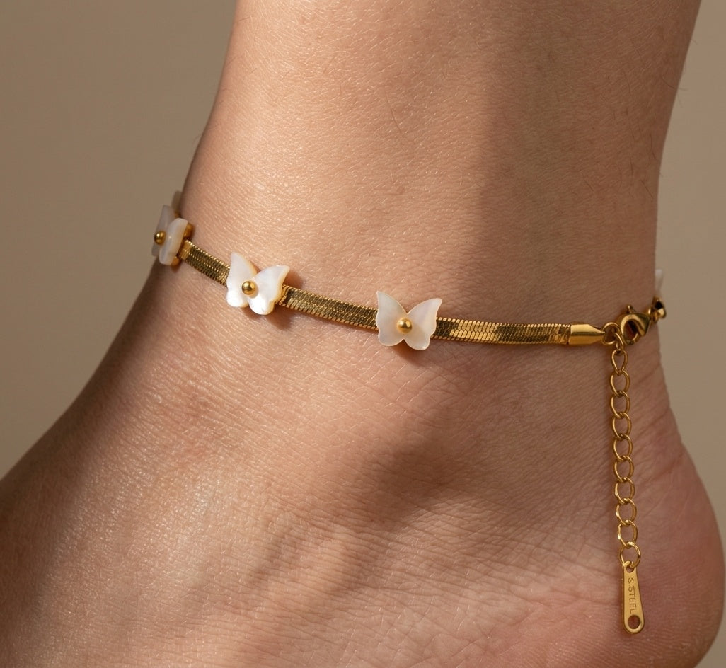 Anti Tarnish Shiny Butterfly Anklet 18K Gold Plated