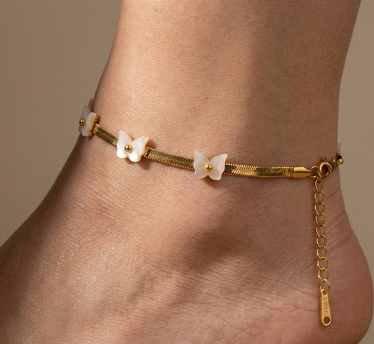 Anti Tarnish Shiny Butterfly Anklet 18K Gold Plated