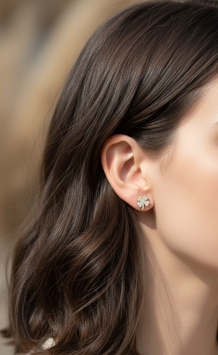 Anti Tarnish Shiny Clover Stud Earrings 18K Gold Plated
