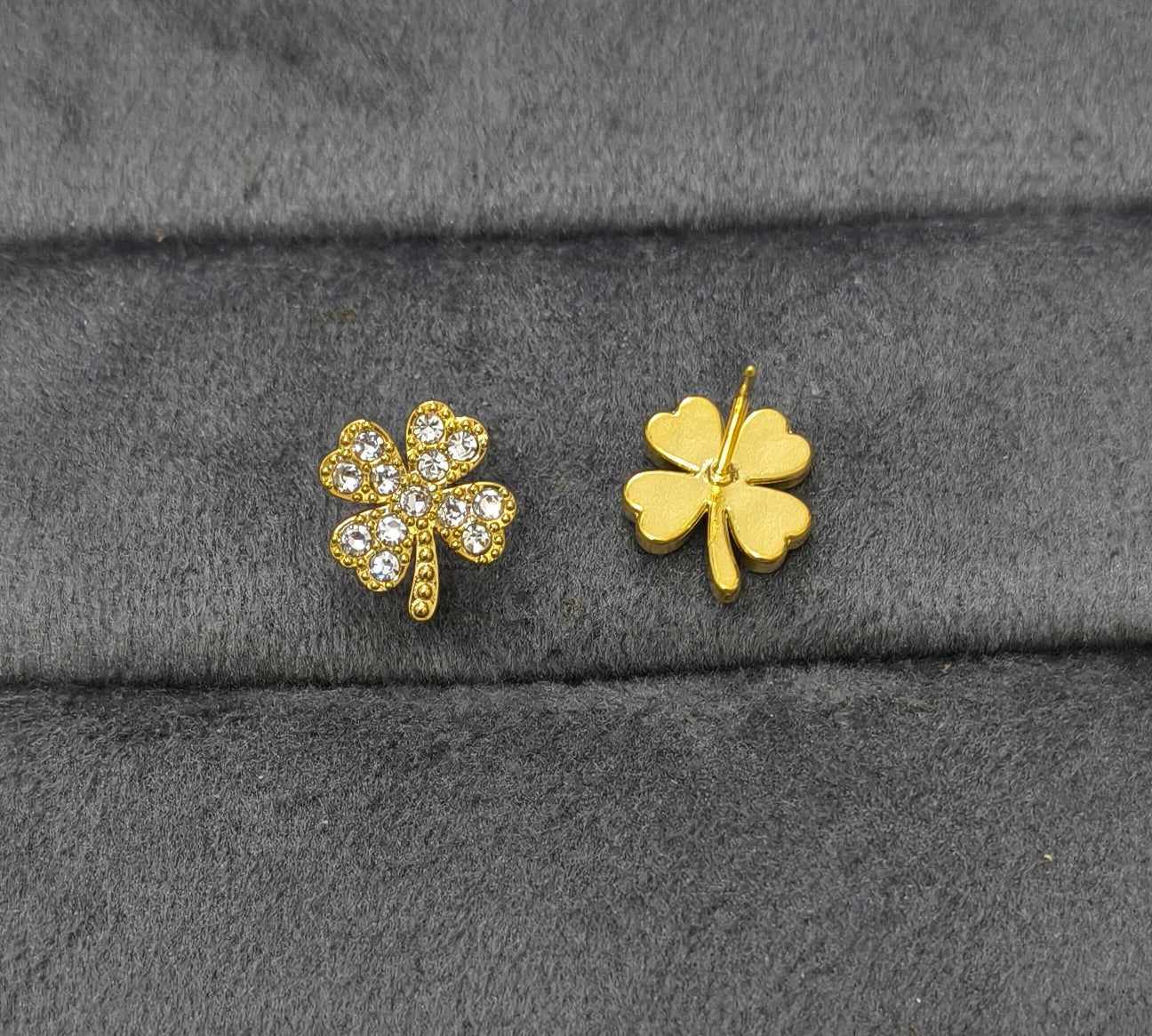 Anti Tarnish Shiny Clover Stud Earrings 18K Gold Plated