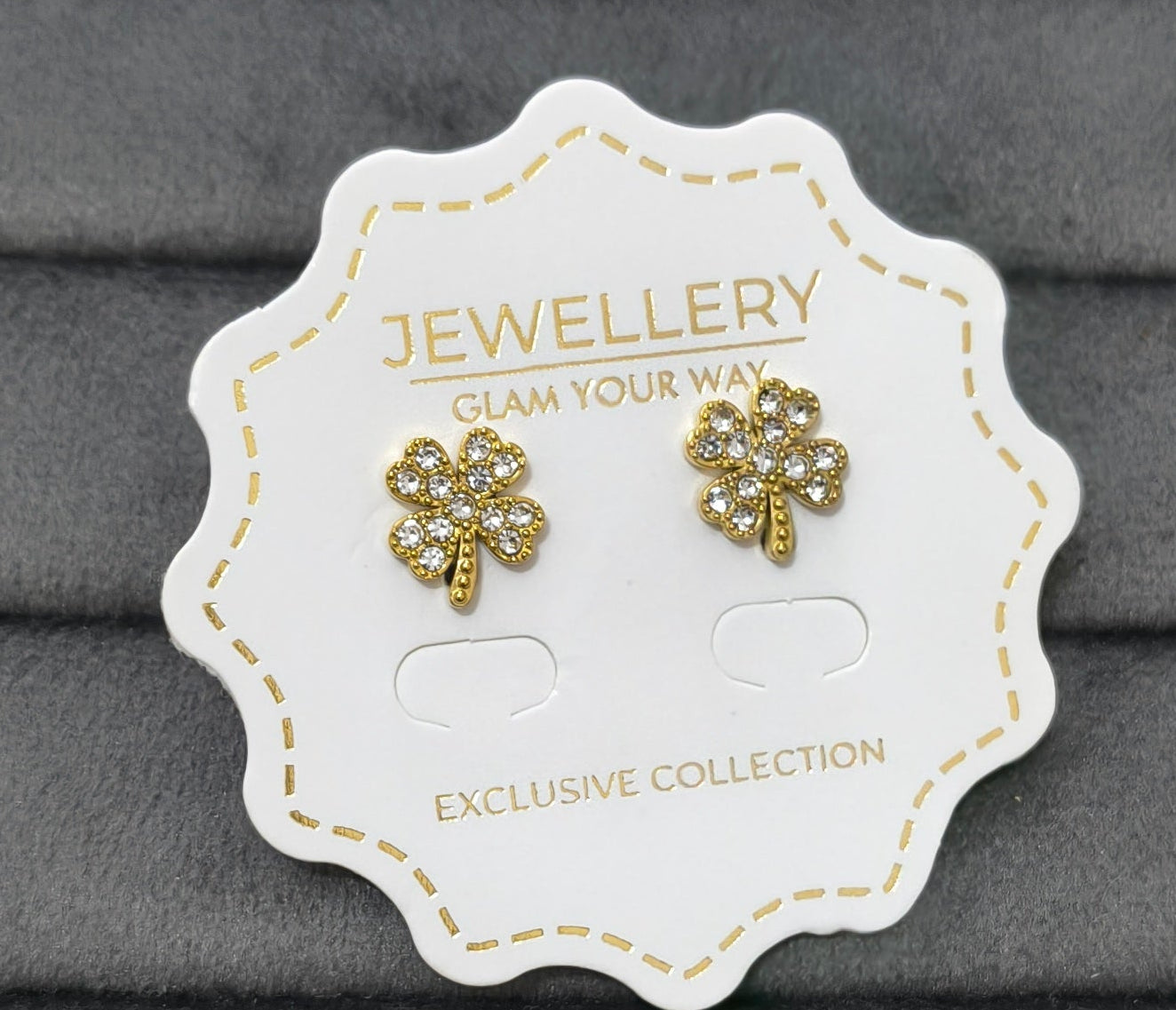 Anti Tarnish Shiny Clover Stud Earrings 18K Gold Plated