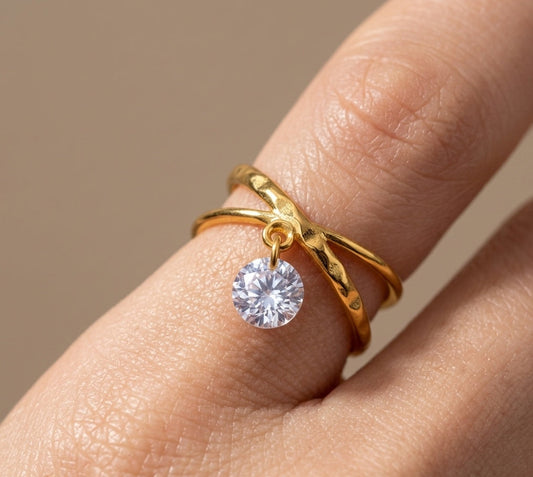 Anti Tarnish Shiny Diamond Drop Ring 18K Gold Plated