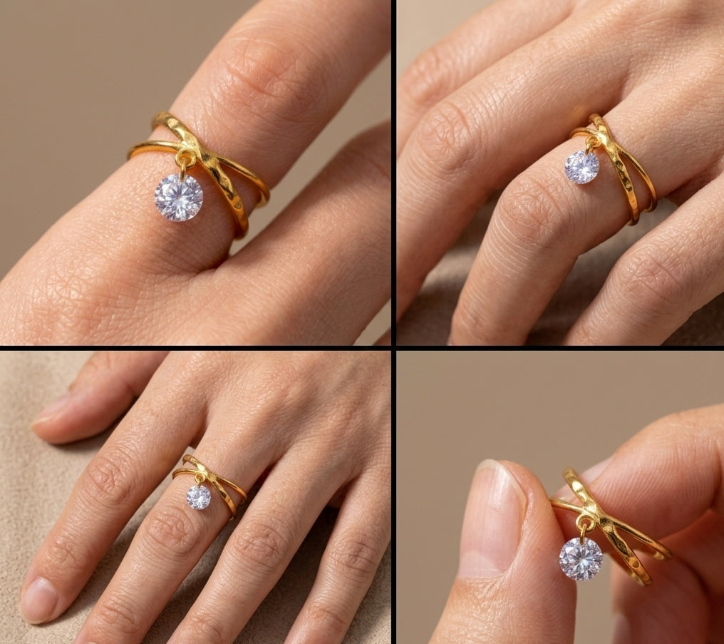 Anti Tarnish Shiny Diamond Drop Ring 18K Gold Plated