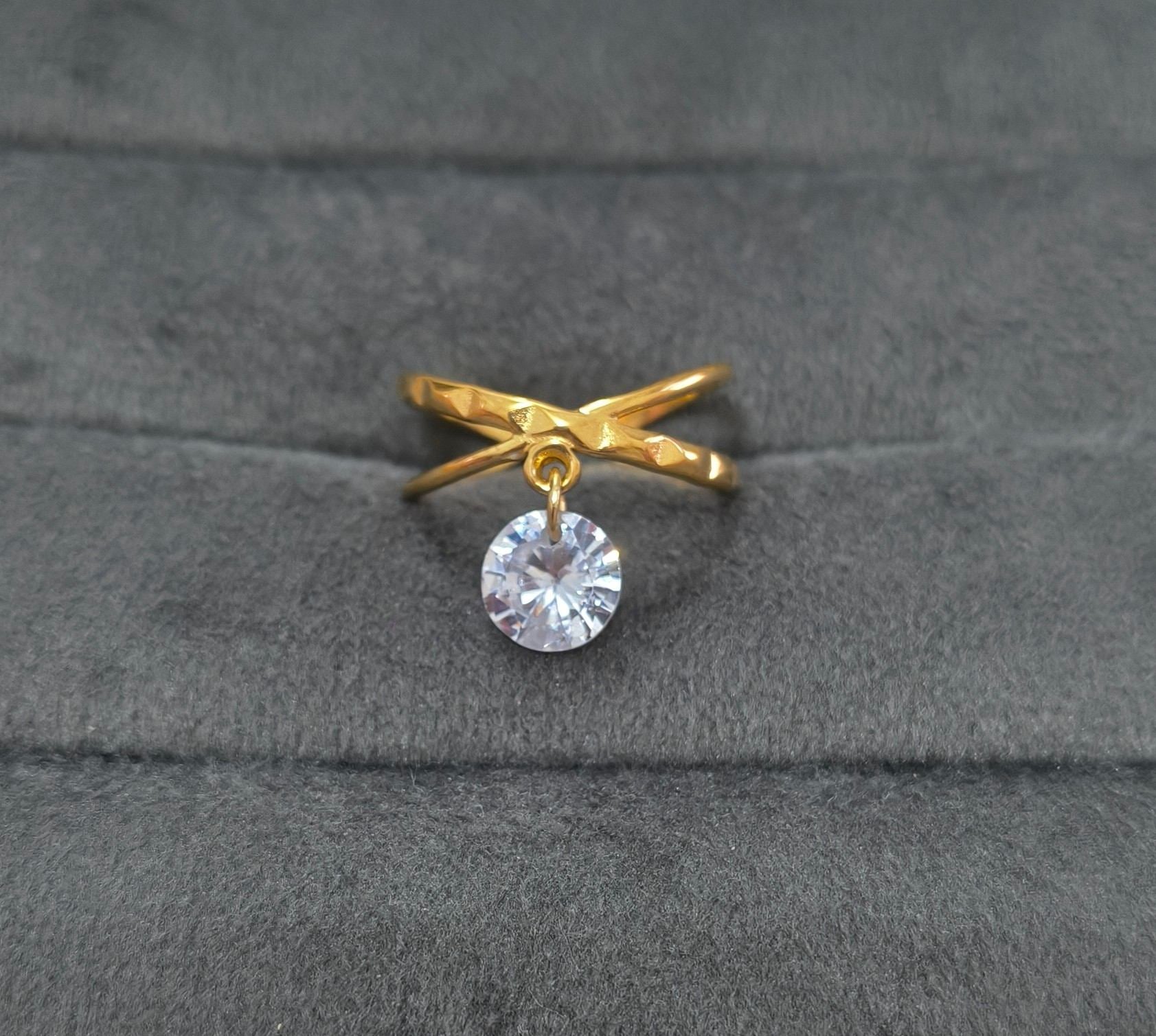 Anti Tarnish Shiny Diamond Drop Ring 18K Gold Plated