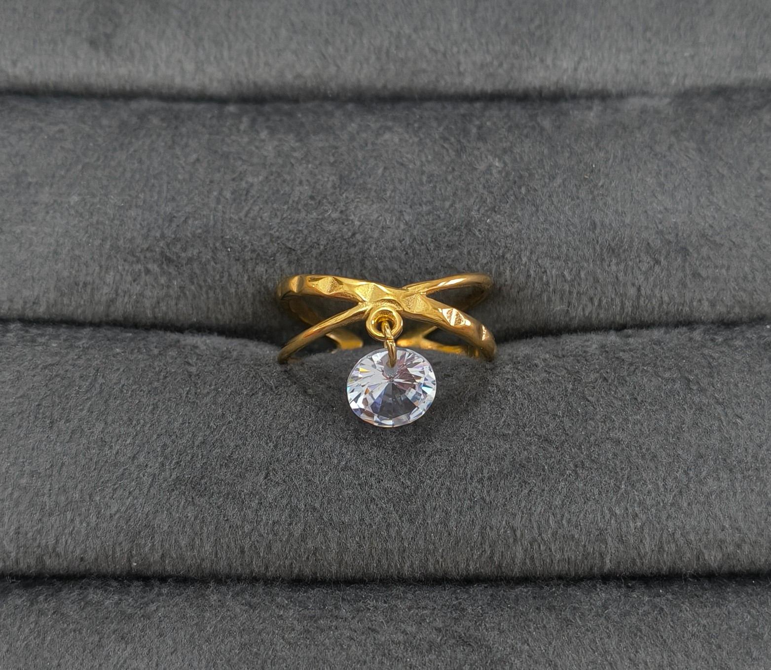 Anti Tarnish Shiny Diamond Drop Ring 18K Gold Plated