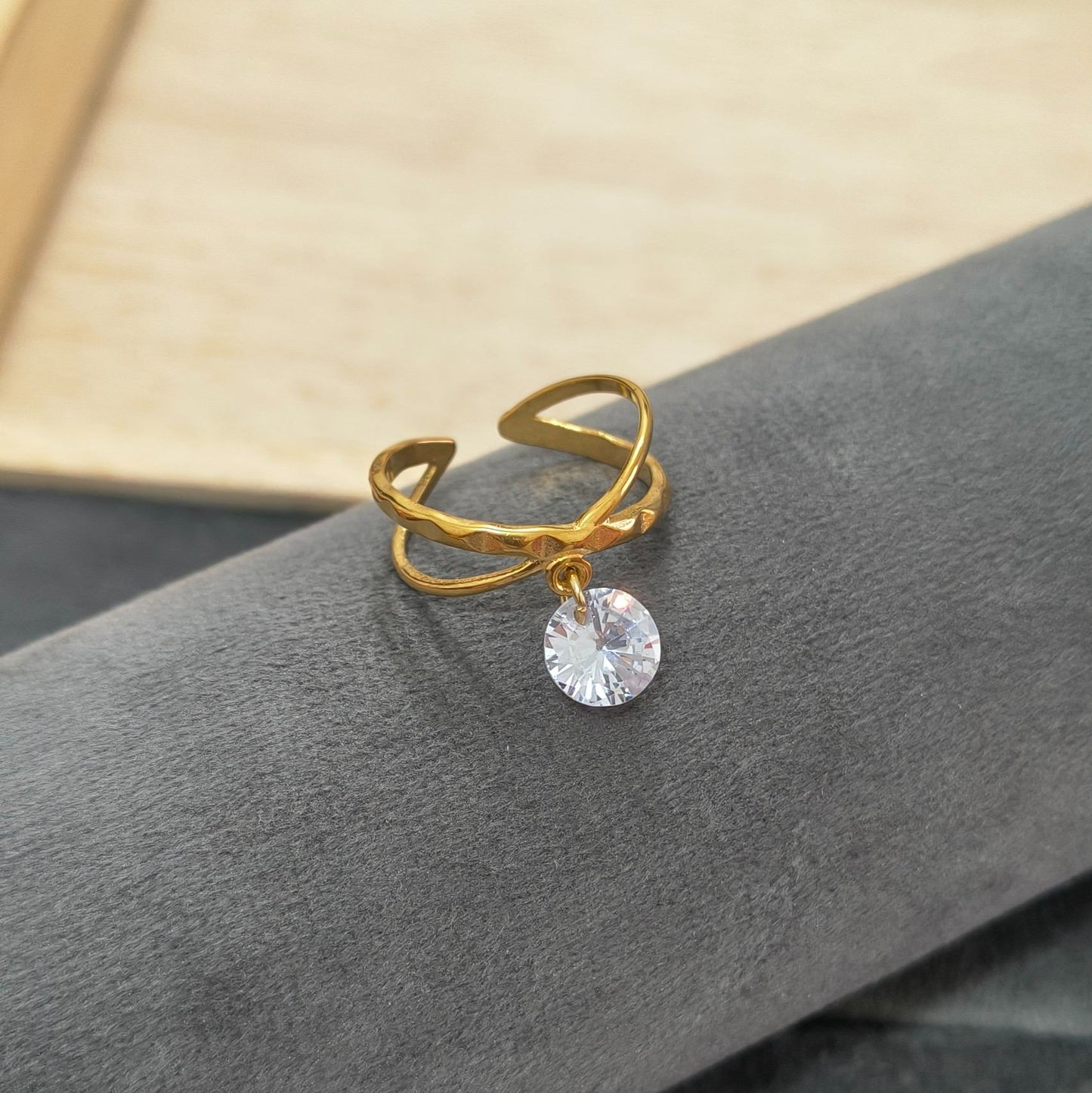Anti Tarnish Shiny Diamond Drop Ring 18K Gold Plated