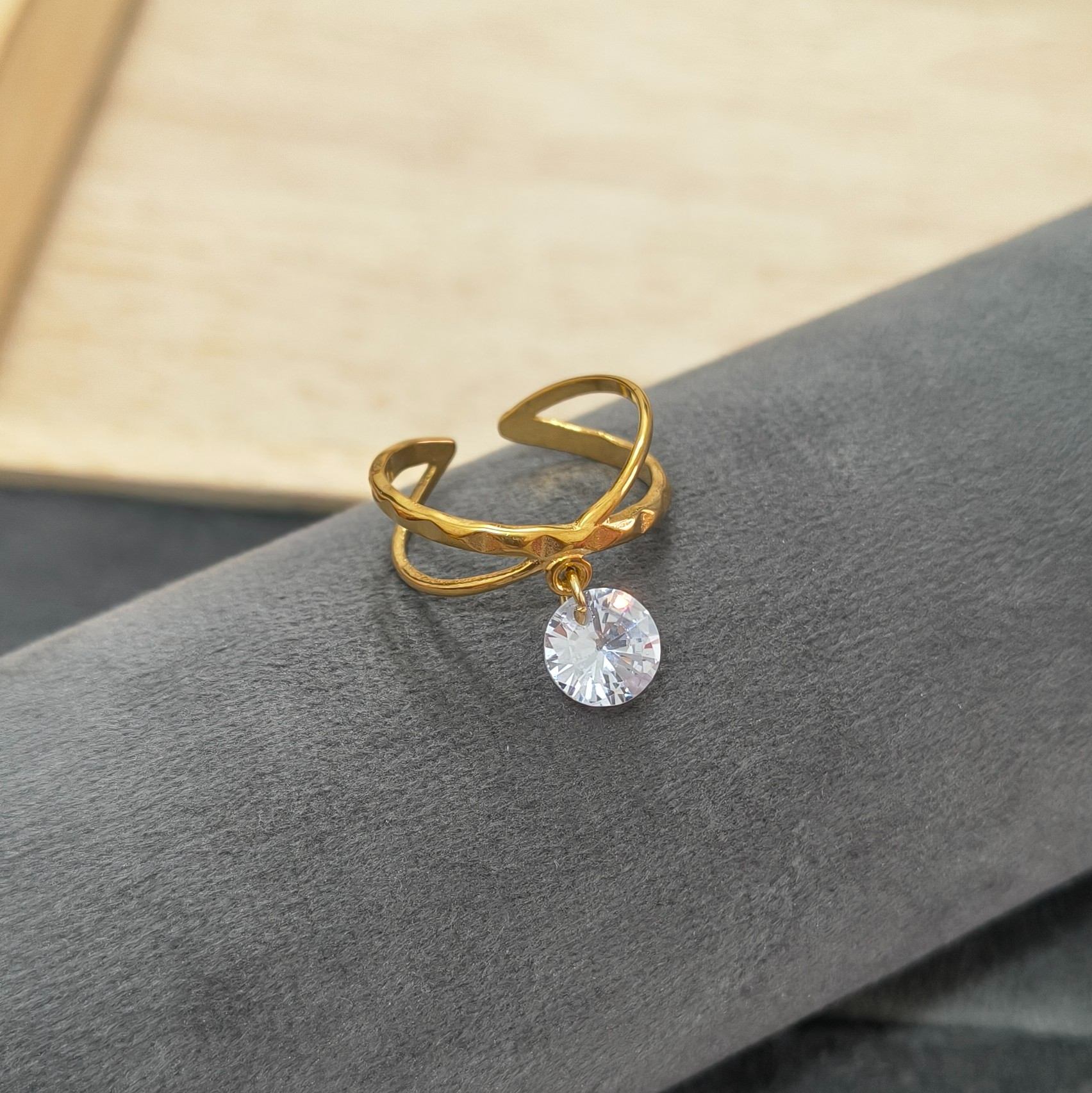 Anti Tarnish Shiny Diamond Drop Ring 18K Gold Plated
