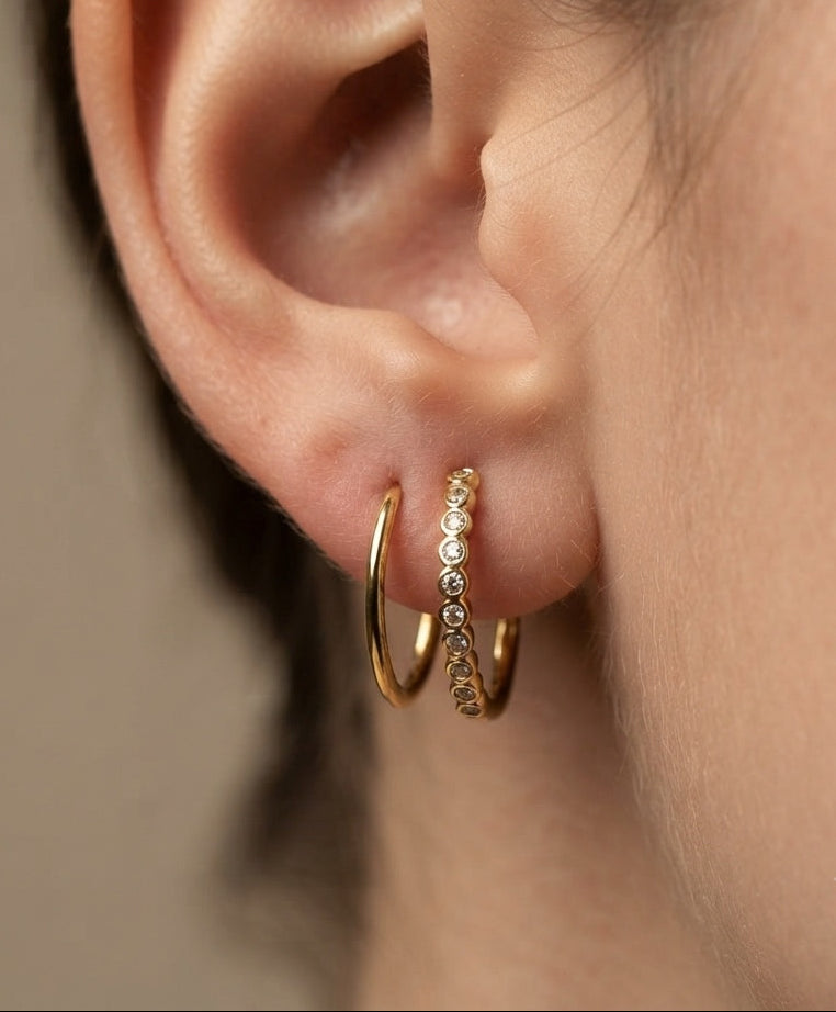 Anti Tarnish Shiny Double Hoop Earrings 18K Gold Plated