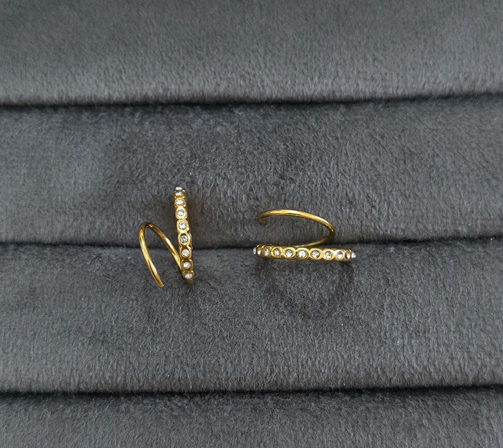 Anti Tarnish Shiny Double Hoop Earrings 18K Gold Plated
