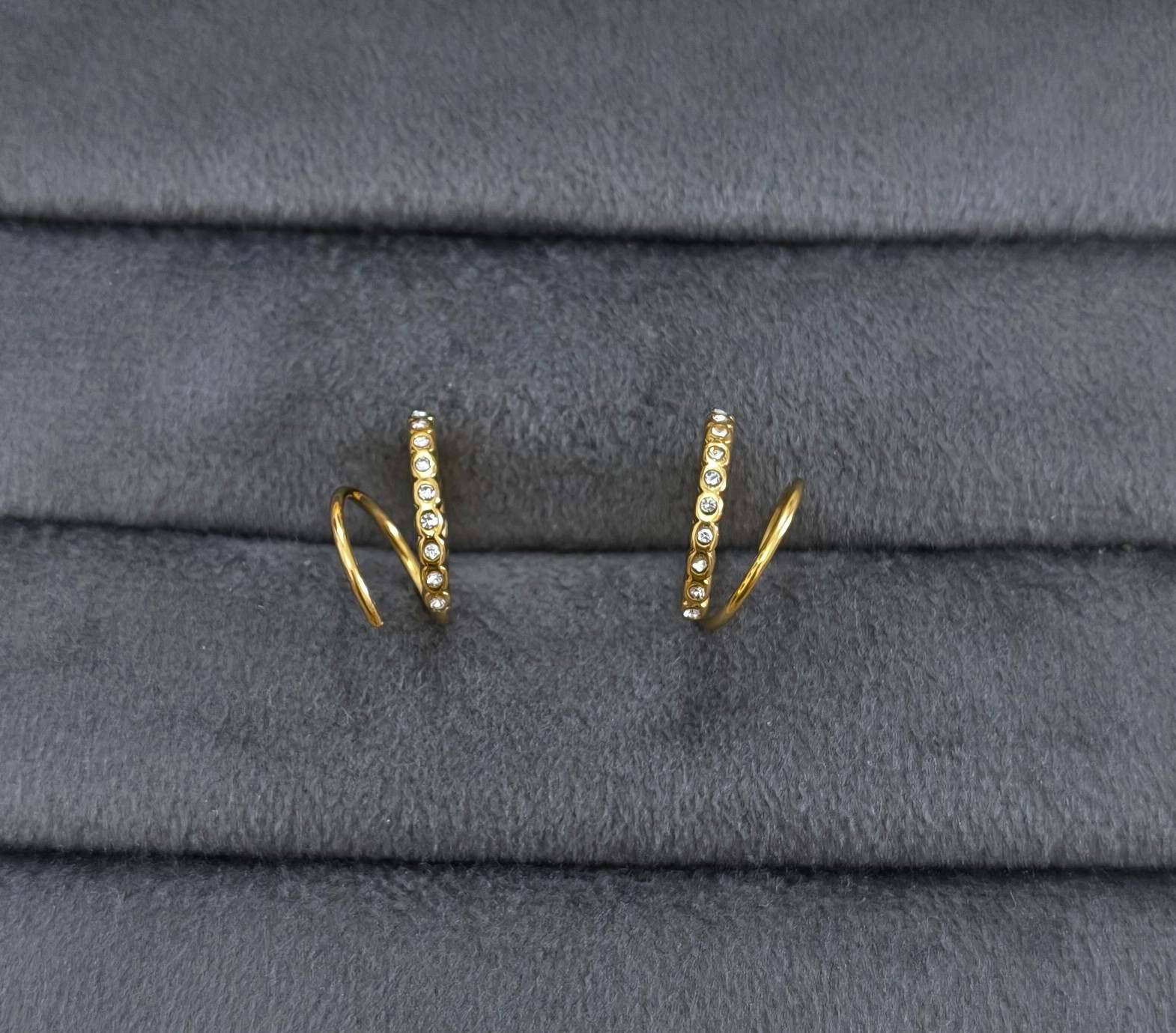 Anti Tarnish Shiny Double Hoop Earrings 18K Gold Plated
