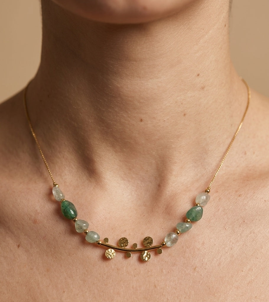 Anti Tarnish Shiny Jade Stone Necklace 18K Gold Plated