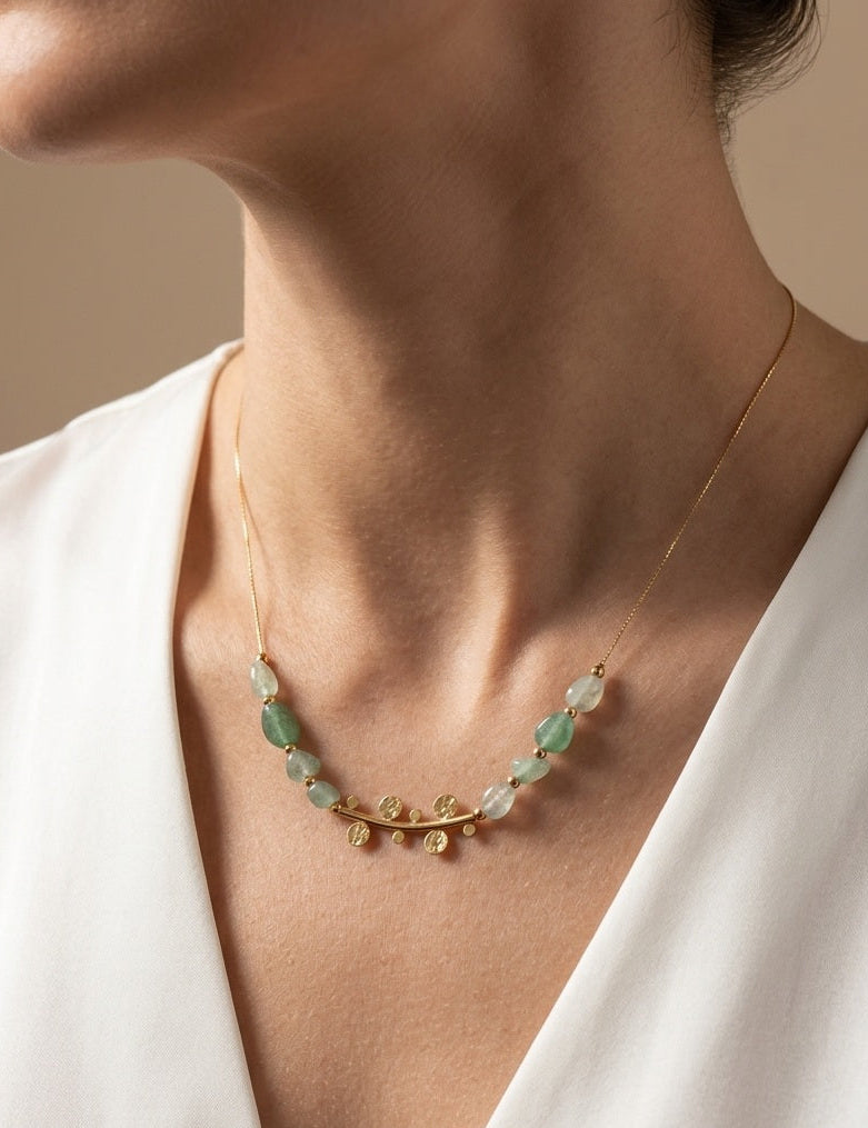 Anti Tarnish Shiny Jade Stone Necklace 18K Gold Plated