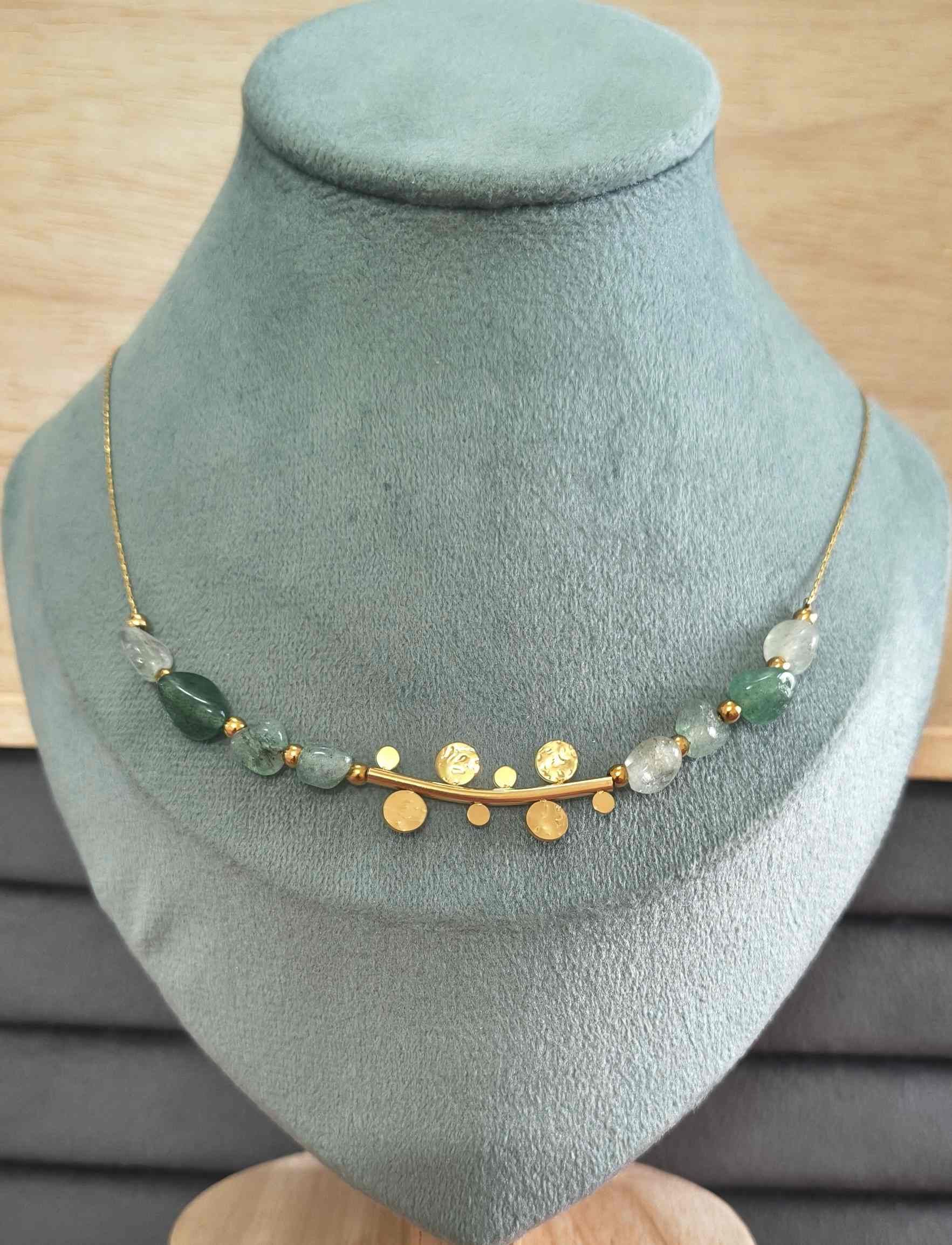 Anti Tarnish Shiny Jade Stone Necklace 18K Gold Plated