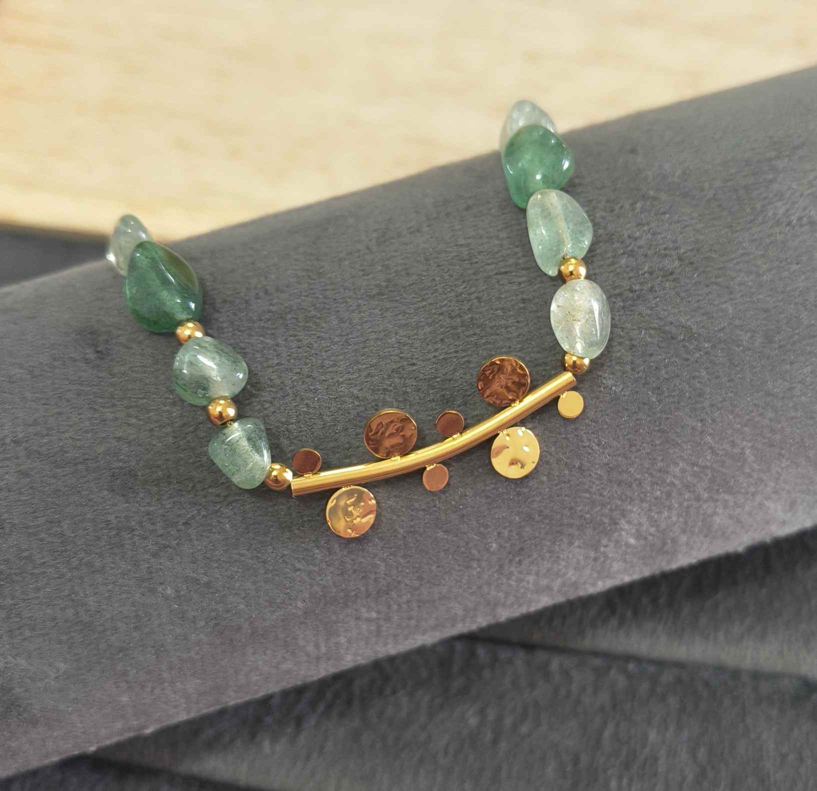 Anti Tarnish Shiny Jade Stone Necklace 18K Gold Plated